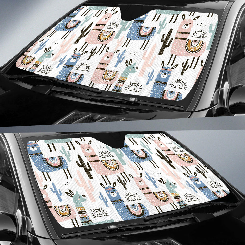 Lama Alpaca Cactus Hand Drawn Pattern Car Sun Shade