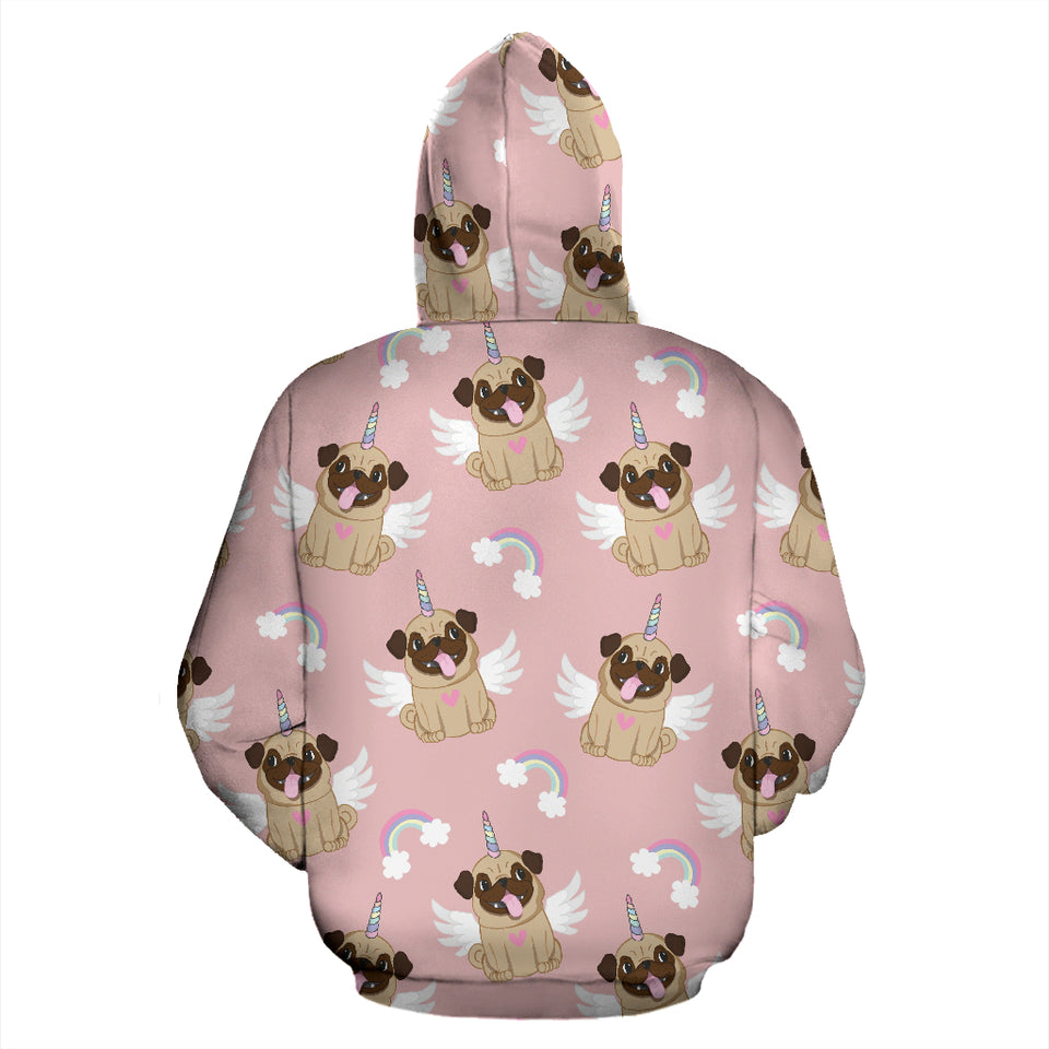 Cute Unicorn Pug Pattern Zip Up Hoodie