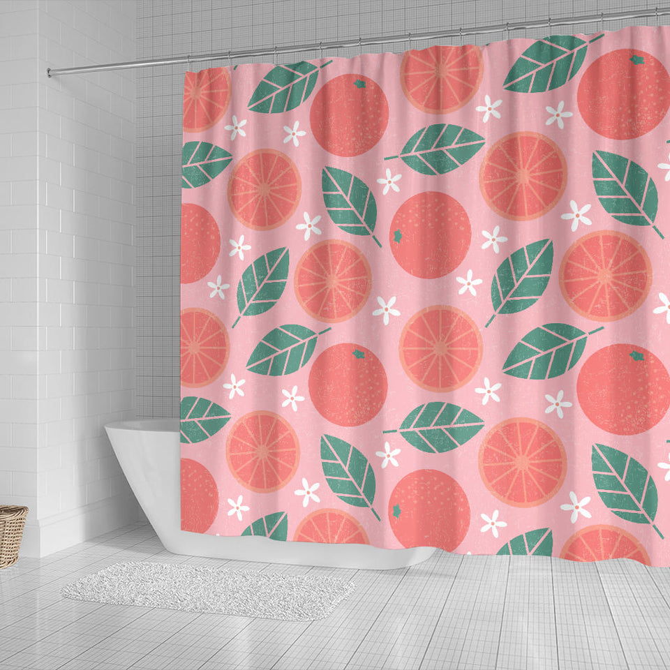 Grapefruit Leaves Flower Pink Background Shower Curtain Fulfilled In US