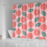 Grapefruit Leaves Flower Pink Background Shower Curtain Fulfilled In US