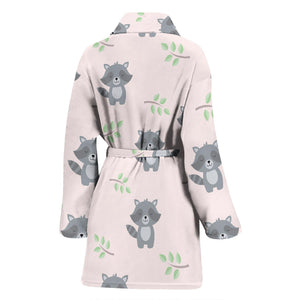 Cute Raccoons Leaves Pattern Women'S Bathrobe