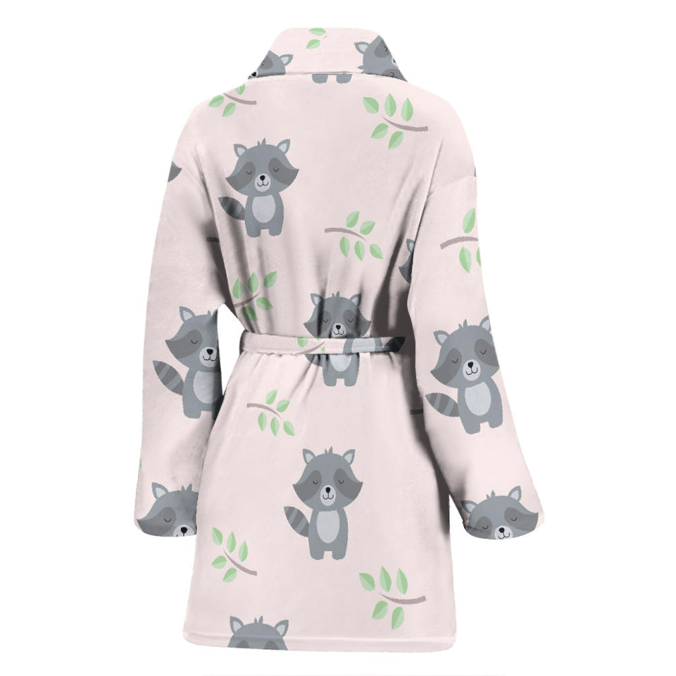Cute Raccoons Leaves Pattern Women'S Bathrobe