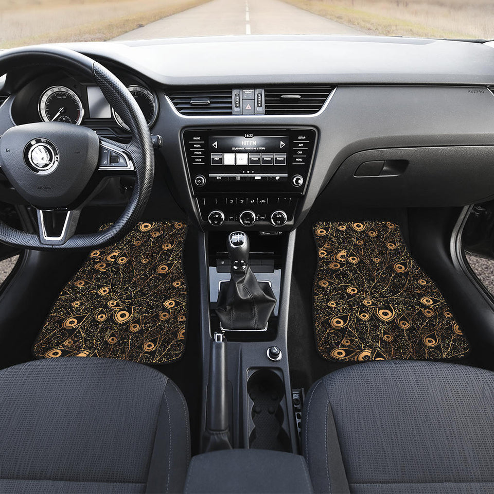 Gold Peacock Feather Pattern Front Car Mats