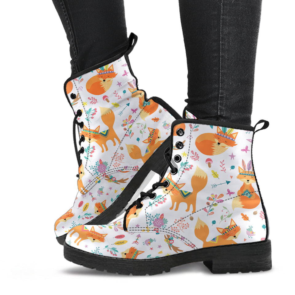 Cute Tribal Fox Pattern Leather Boots