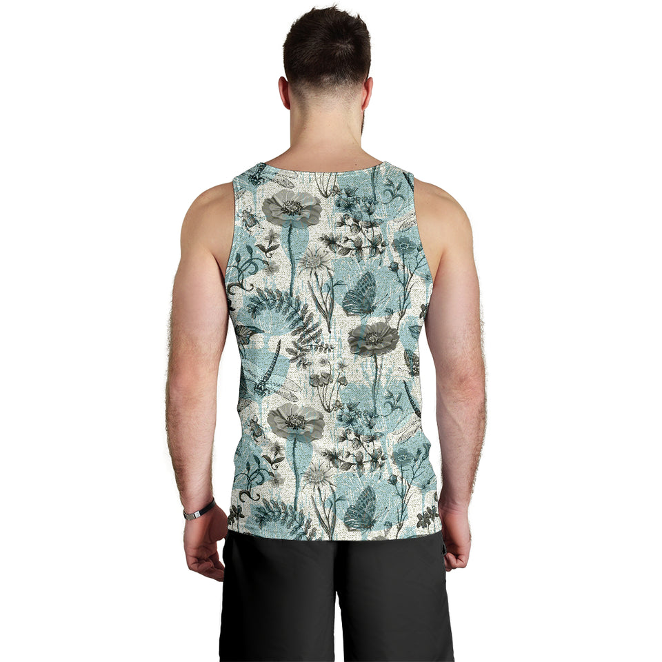 Dragonfly Butterfly Plants insect flower vintage style pattern Men Tank Top