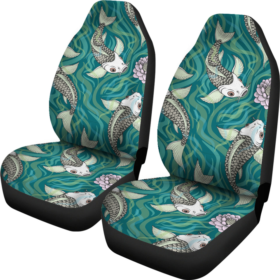 Koi Fish Carp Fish Lotus Pattern Universal Fit Car Seat Covers