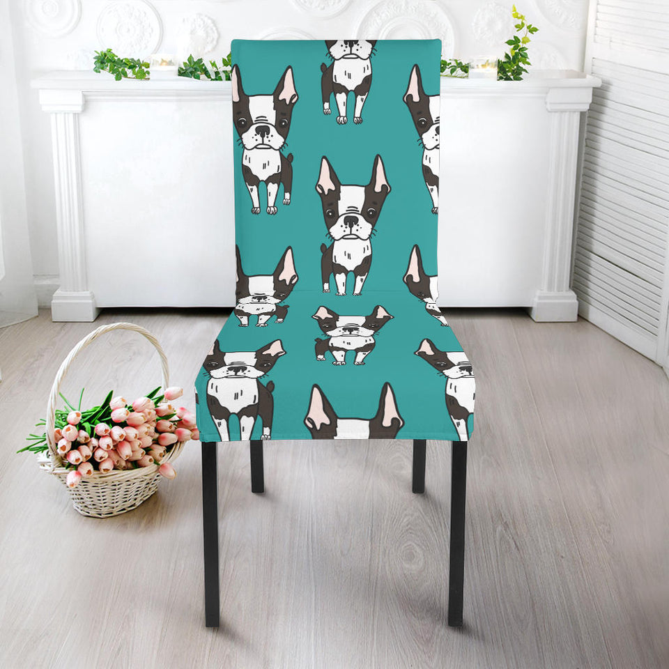 Hand Drawn Boston Terrier Dog Pattern Dining Chair Slipcover