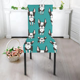 Hand Drawn Boston Terrier Dog Pattern Dining Chair Slipcover