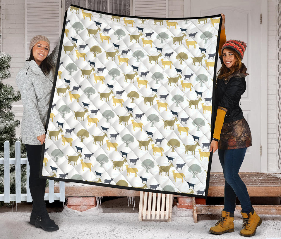 Silhouettes Of Goat And Tree Pattern Premium Quilt