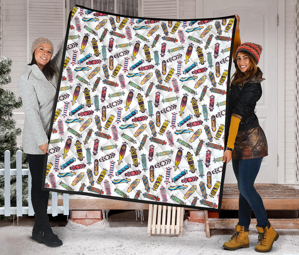 Skate Board Pattern Print Design 05 Premium Quilt