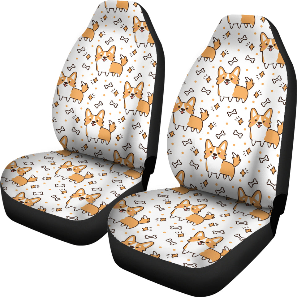 Cute Corgi Heart Star Bone Pattern Universal Fit Car Seat Covers