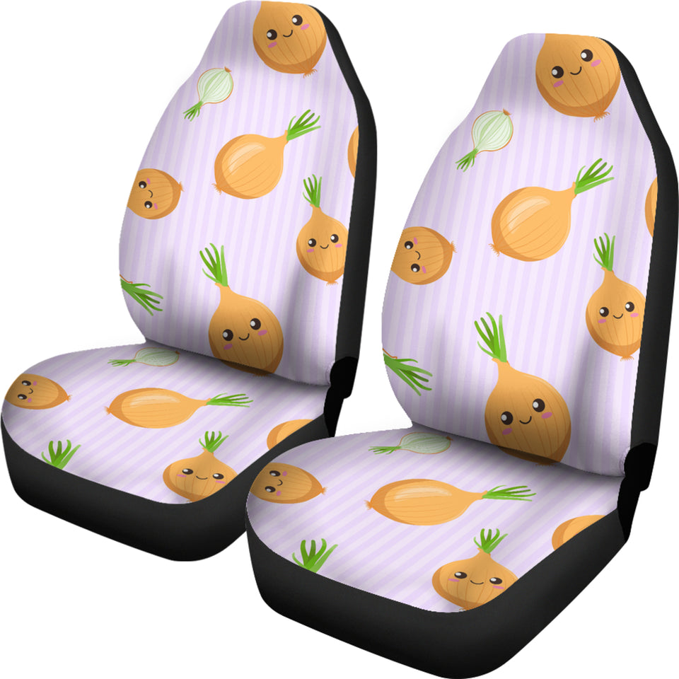 Cute Onions Smiling Faces Purple Background Universal Fit Car Seat Covers