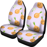 Cute Onions Smiling Faces Purple Background Universal Fit Car Seat Covers