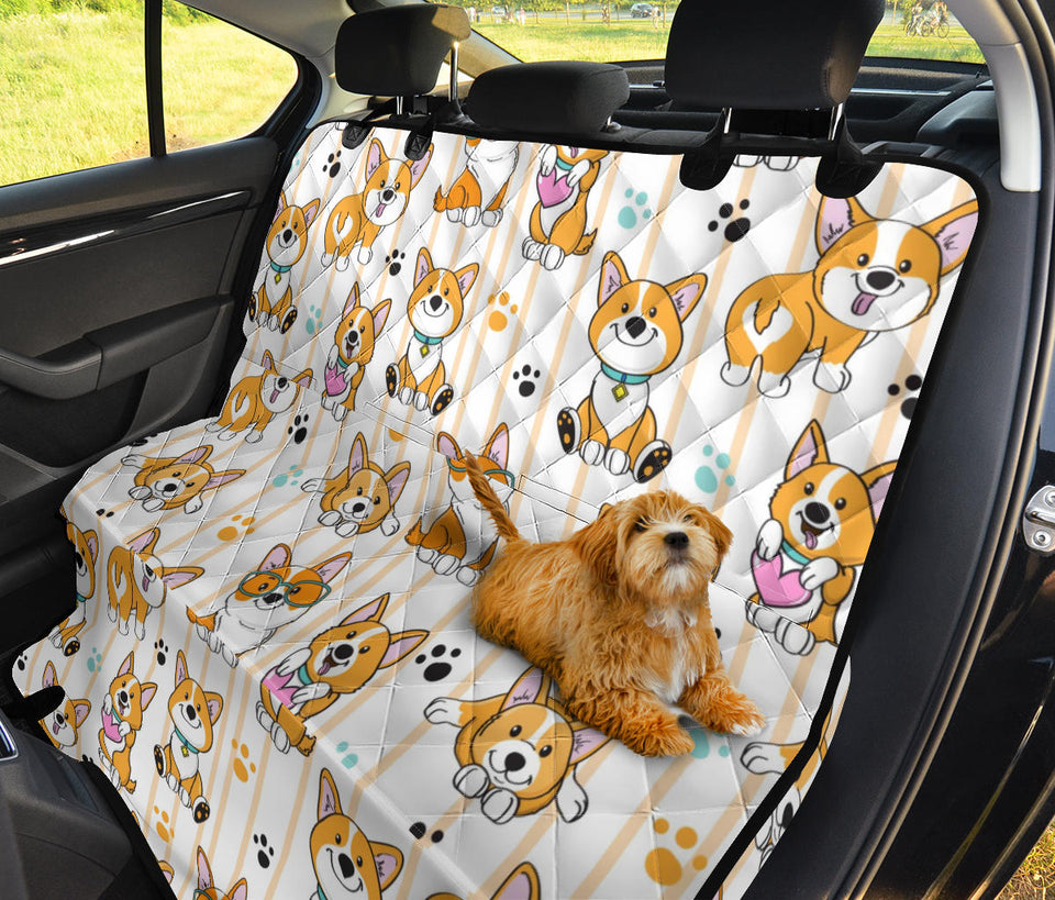Cute Dog Corgi Striped Background Pattern Dog Car Seat Covers
