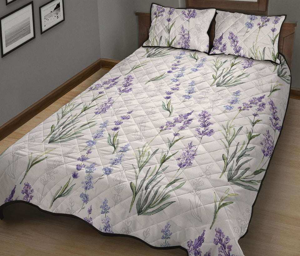 Hand painting Watercolor Lavender Quilt Bed Set