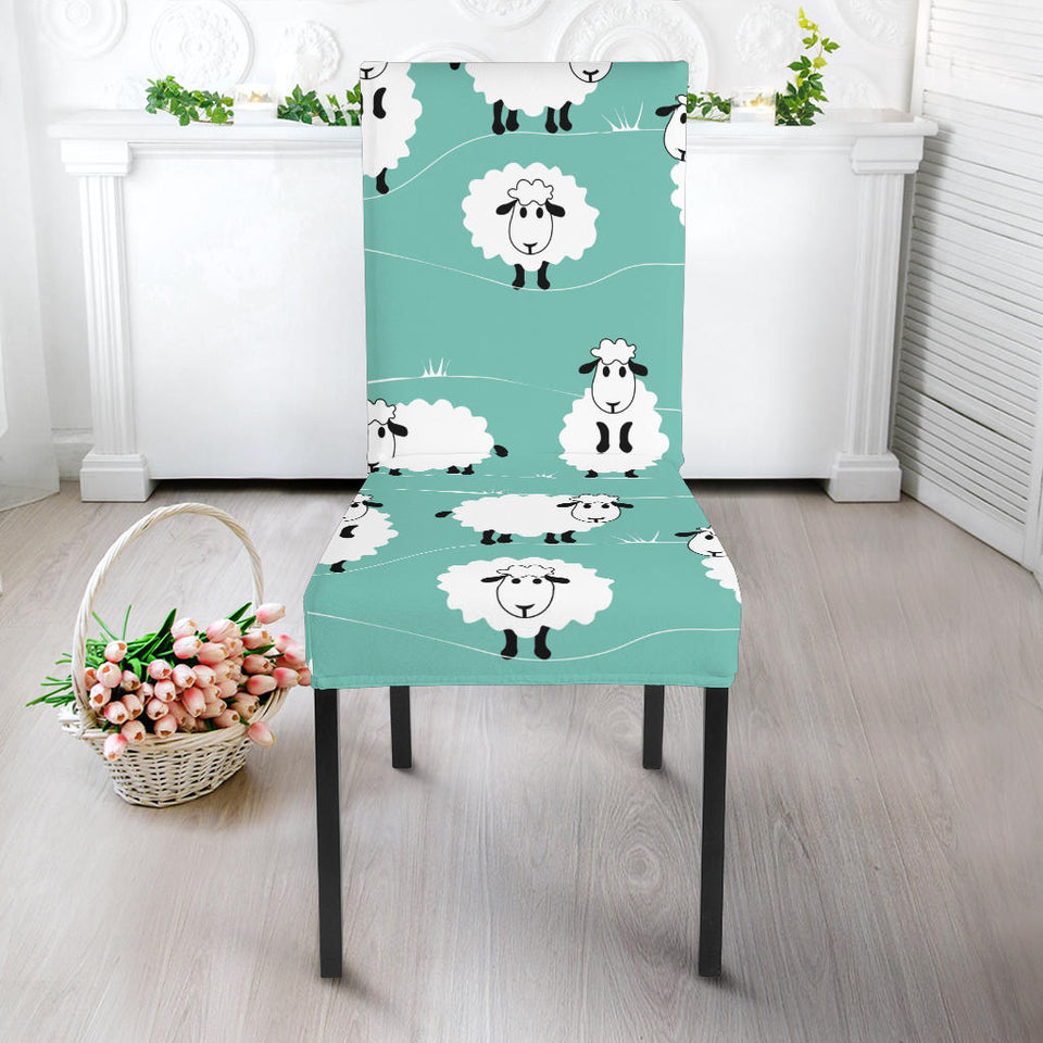 Cute Sheep Green Background Dining Chair Slipcover