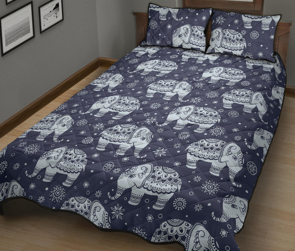 Elephant tribal design pattern Quilt Bed Set
