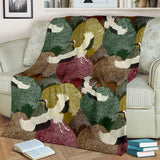 Japanese Cranes Flying Forest Dot Pattern Premium Blanket
