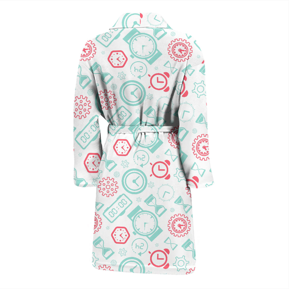 Clock Time Pattern Blackground Men'S Bathrobe