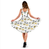 Silhouettes Of Goat And Tree Pattern Sleeveless Midi Dress