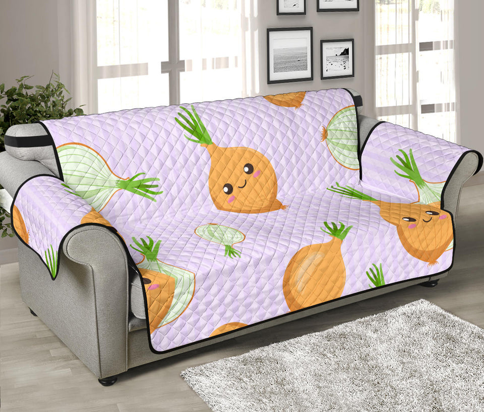 cute onions smiling faces purple background Sofa Cover Protector