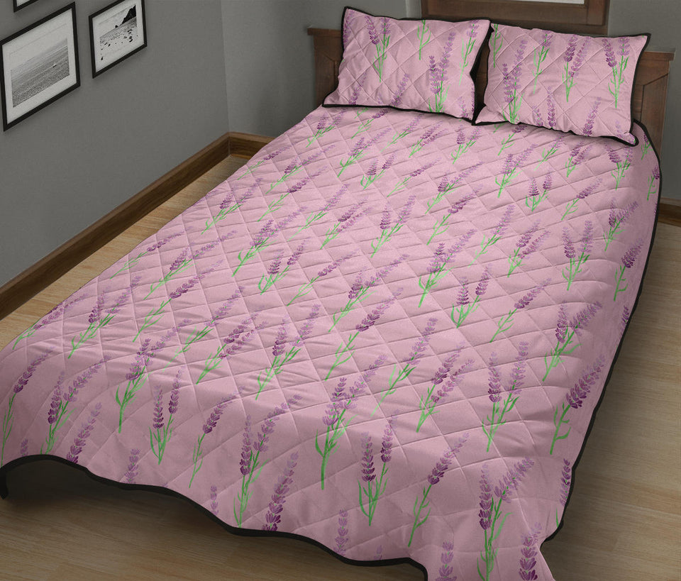 Lavender pattern pink background Quilt Bed Set