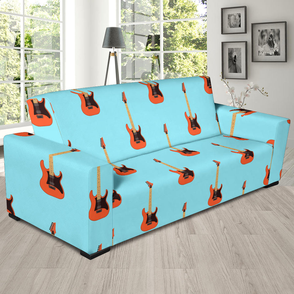 Electric Guitar Pattern Light Blue Background Sofa Slipcover