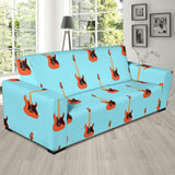 Electric Guitar Pattern Light Blue Background Sofa Slipcover