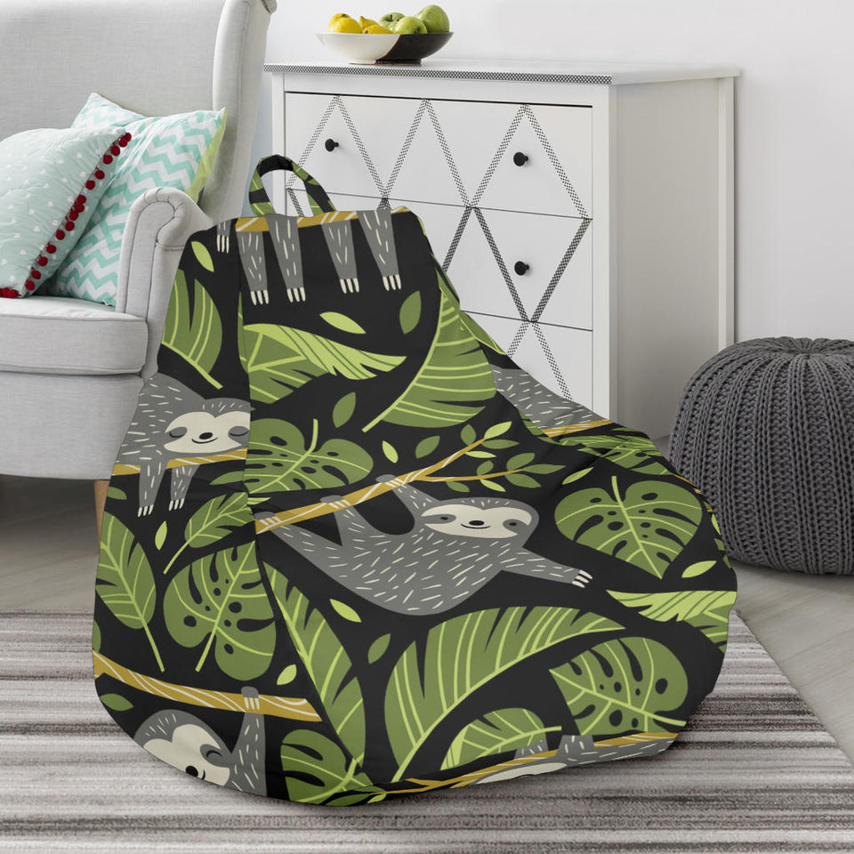 Cute Sloths Tropical Palm Leaves Black Background Bean Bag Cover