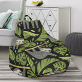 Cute Sloths Tropical Palm Leaves Black Background Bean Bag Cover