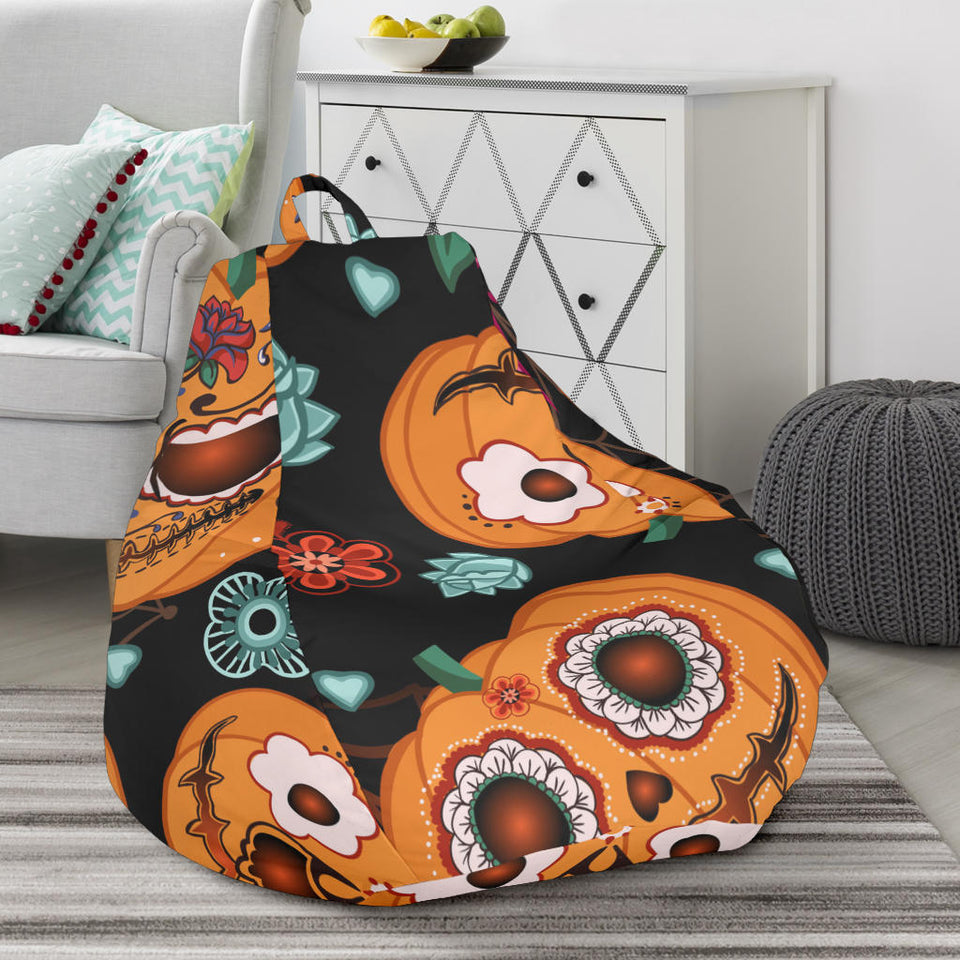 Pumpkin Flowers Spiderweb Halloween Theme Bean Bag Cover