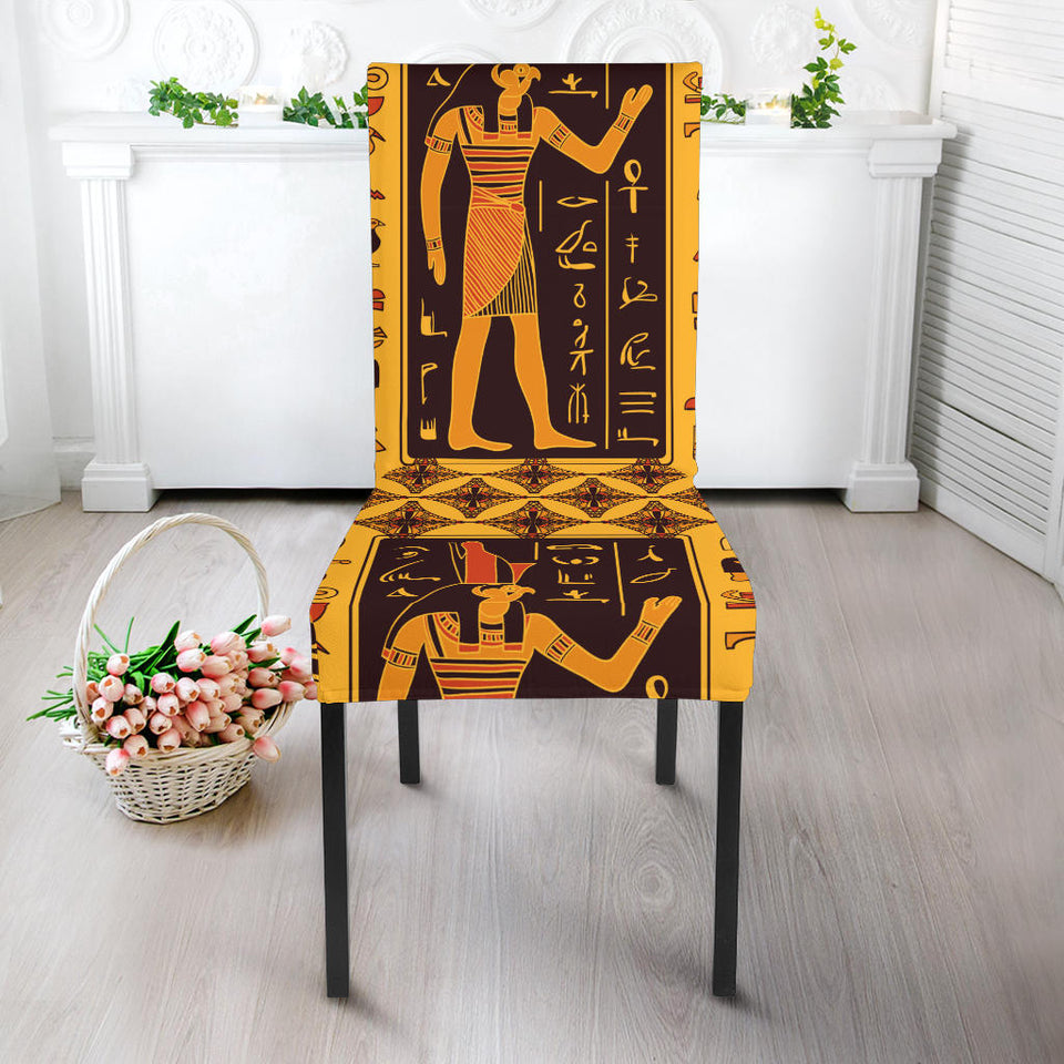 Egypt Hieroglyphics Pattern Print Design 05 Dining Chair Slipcover