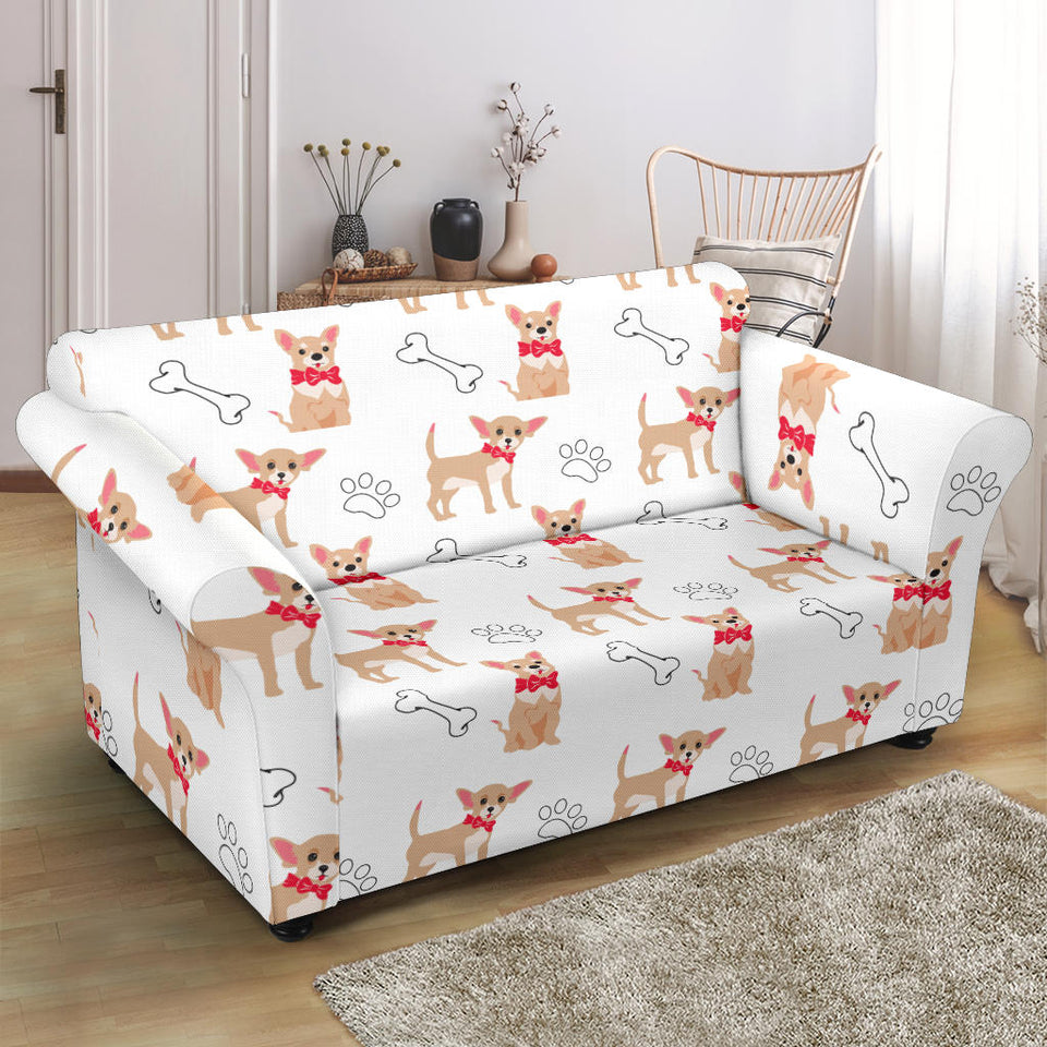 Chihuahua Bone Paw Pattern Loveseat Couch Slipcover