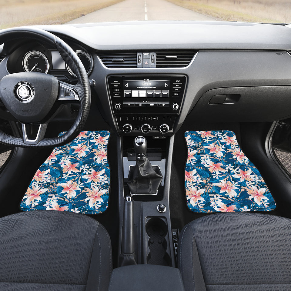 Hibiscus Pattern Print Design 02 Front and Back Car Mats