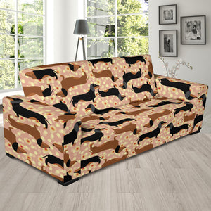 Dachshund Floral Background Sofa Slipcover