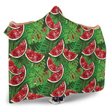 Watermelons Tropical Palm Leaves Pattern Background Hooded Blanket