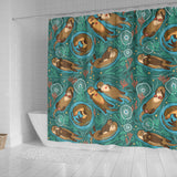 Cute Brown Sea Otters Ornamental Seaweed Corals Green Water Shower Curtain Fulfilled In US