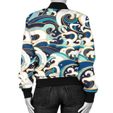 Japanese Wave Pattern Women'S Bomber Jacket