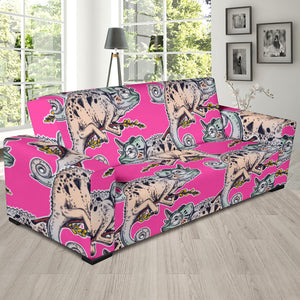 Chameleon Lizard Pattern Pink Background Sofa Slipcover