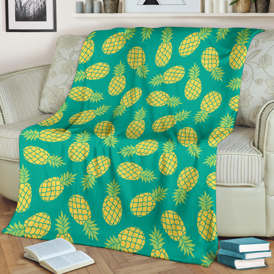 Pineapples Pattern Green Background Premium Blanket