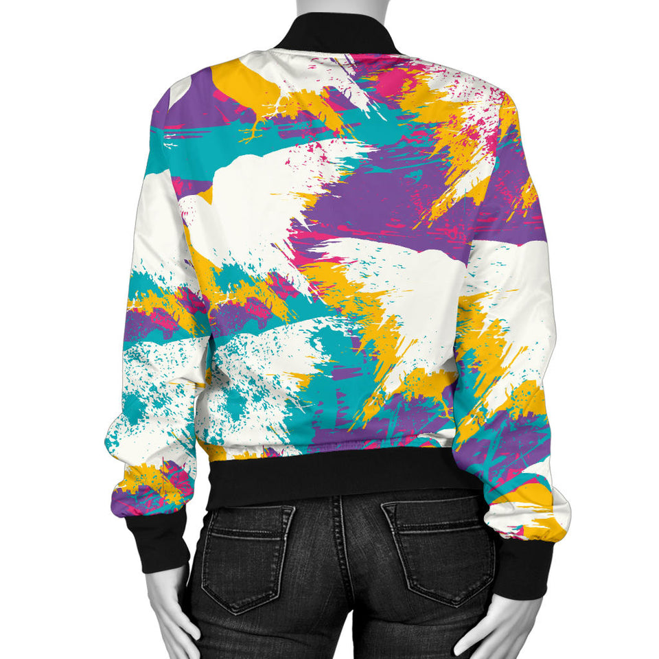 Colorful Crow Illustration Pattern Women'S Bomber Jacket