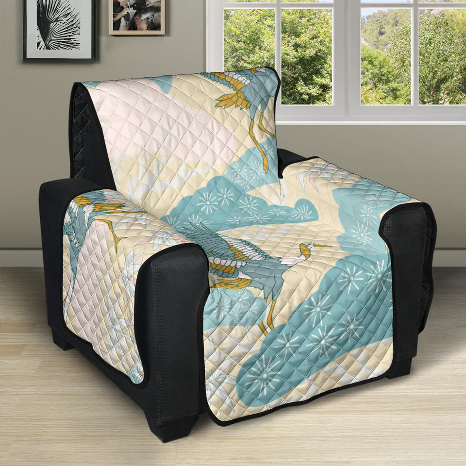 Bonsai bamboo stork japanese pattern cream theme Recliner Cover Protector