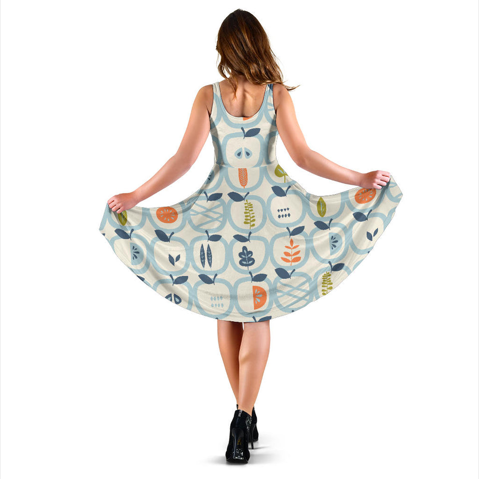 Apples Leaves Pattern Sleeveless Midi Dress