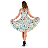 Apples Leaves Pattern Sleeveless Midi Dress