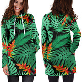 Heliconia Flower Palm Monstera Leaves Black Background Women'S Hoodie Dress