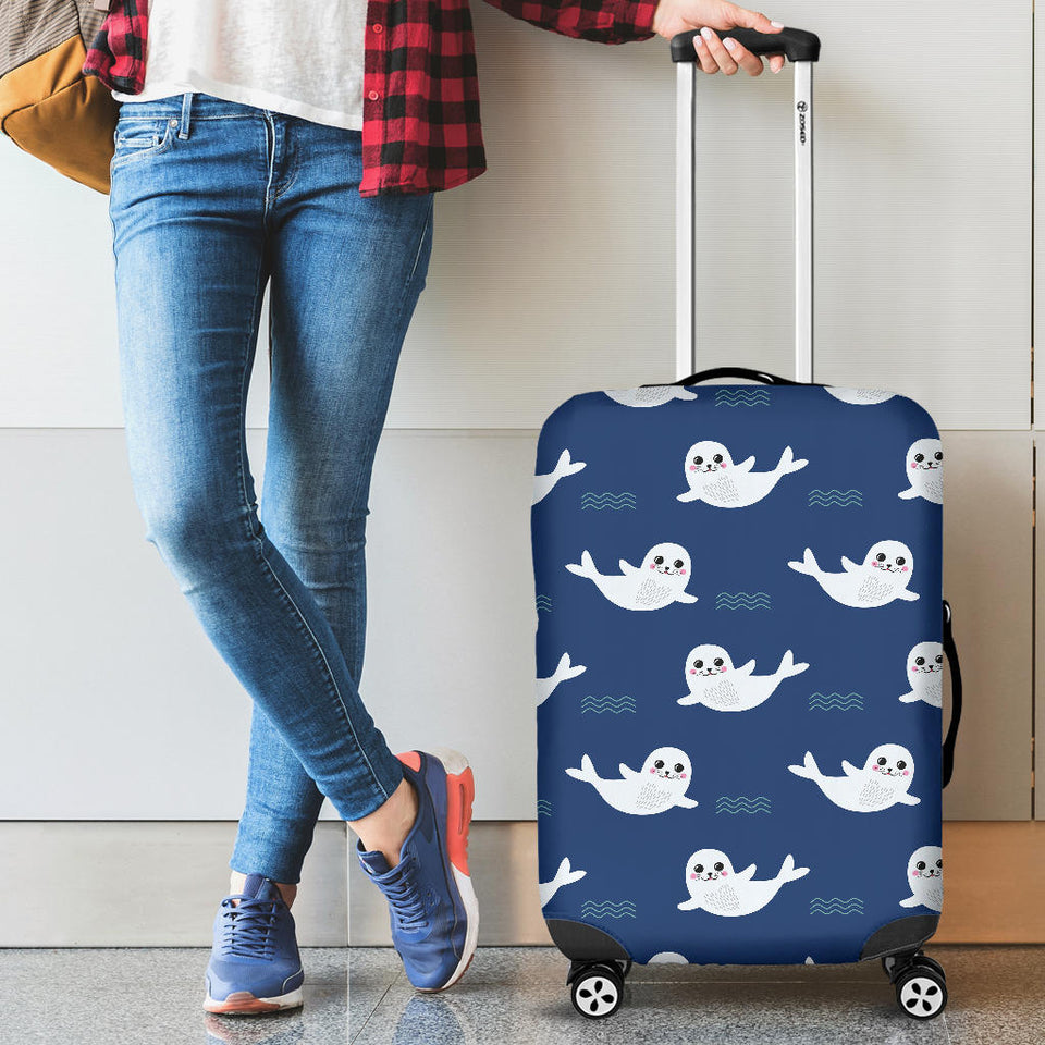 Cute White Baby Sea Lion Seal Pattern Cabin Suitcases Luggages