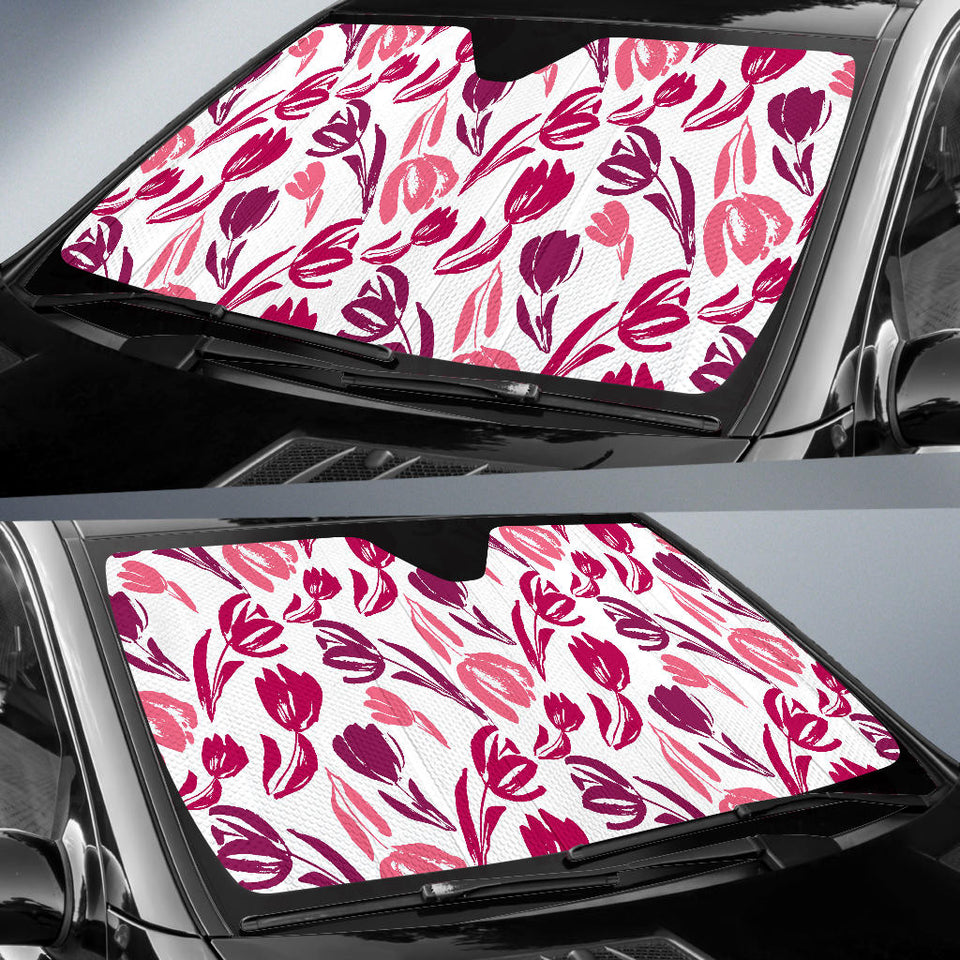 Pink Sketch Tulip Pattern Car Sun Shade