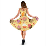 Cake Cupcake Heart Cherry Pattern Sleeveless Midi Dress