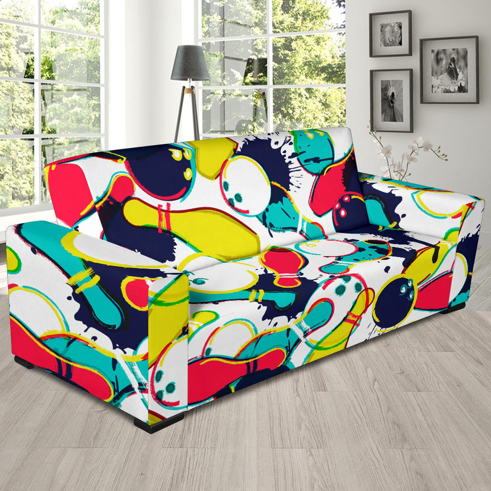 Watercolor Bowling Ball Pins Sofa Slipcover