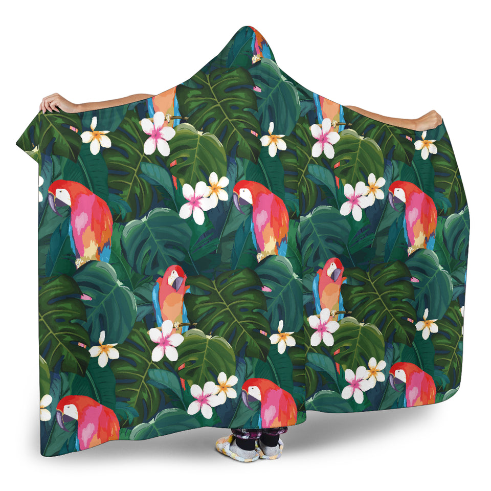 Parrot Palm Tree Leaves Flower Hibiscus Pattern Hooded Blanket